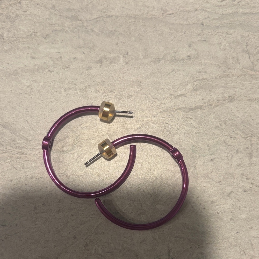 Never Worn Chic Purple and Gold Hoop Earrings